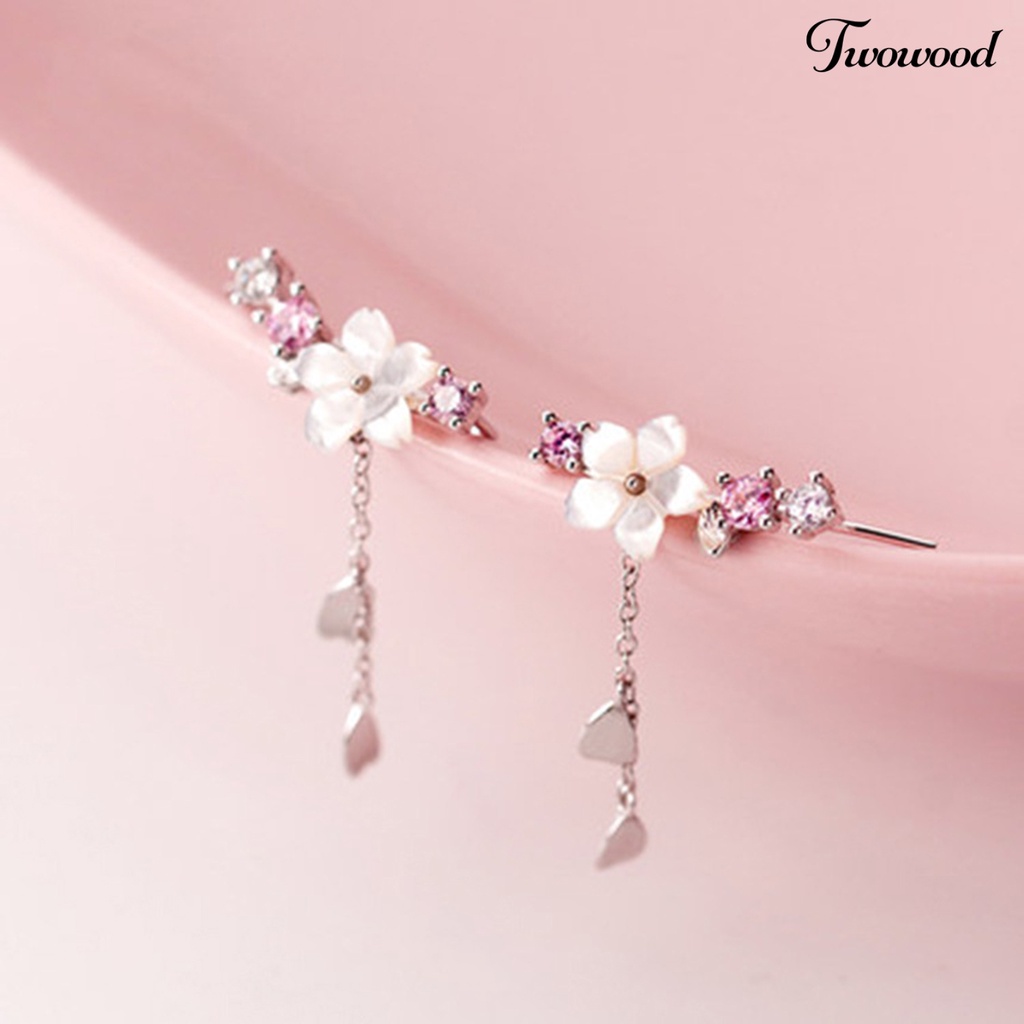 1 Pasang Anting Hook Berlian Imitasi Bentuk Hati Cherry Blossom Bahan Alloy Untuk Liburan