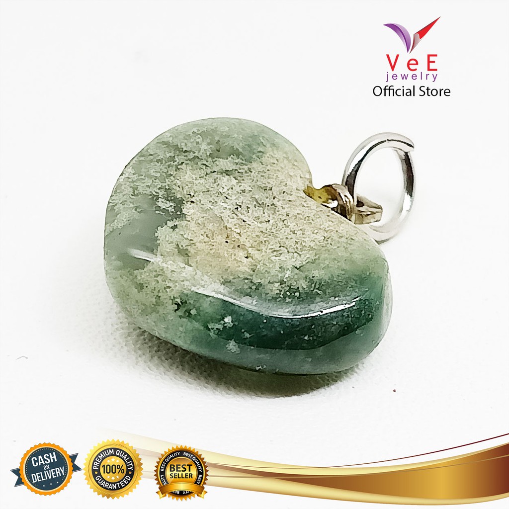 Liontin Batu Giok Hijau Burma Asli Cina Love  Mini - VeE Liontin Pendant Terapi Kesehatan