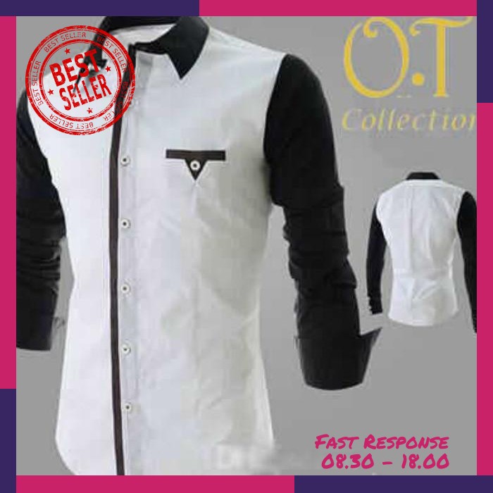 Sale Kemeja Pria Putih Combi Warna Hitam (N355 Executive White)