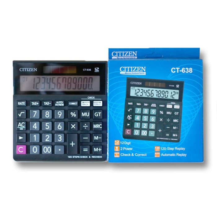 

CALCULATOR CITIZEN 638 CT 638 //12 DIGIT CEK ULANG WIDE SERIES LIKE WJ 120D CASIO