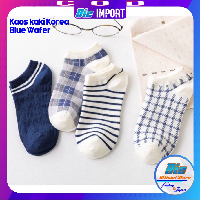 Kaos Kaki Korea Wanita Motif Blue Wafer Impor Best Seller