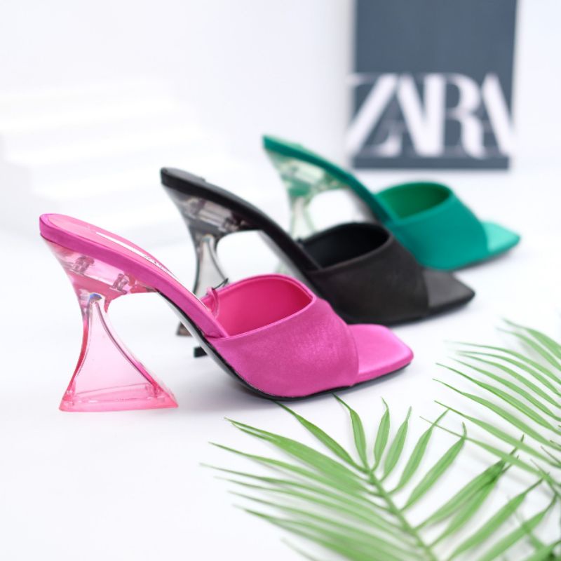HEELS KACA / ZR SATIN TRANSPARAN HEELS KACA /SANDAL HEELS TRANSPARAN