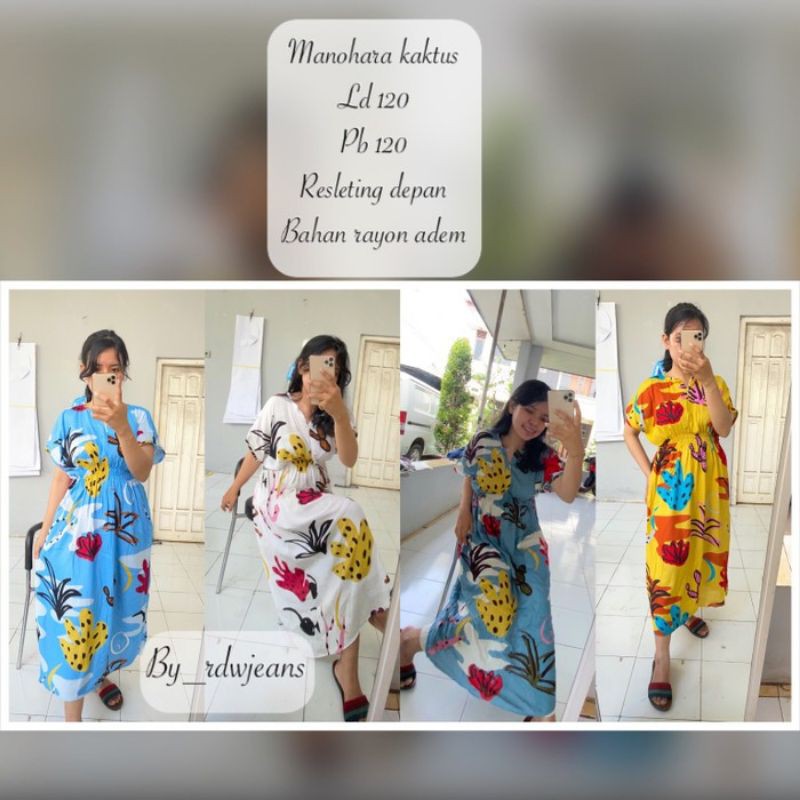 daster kaktus rayon, stok biru muda