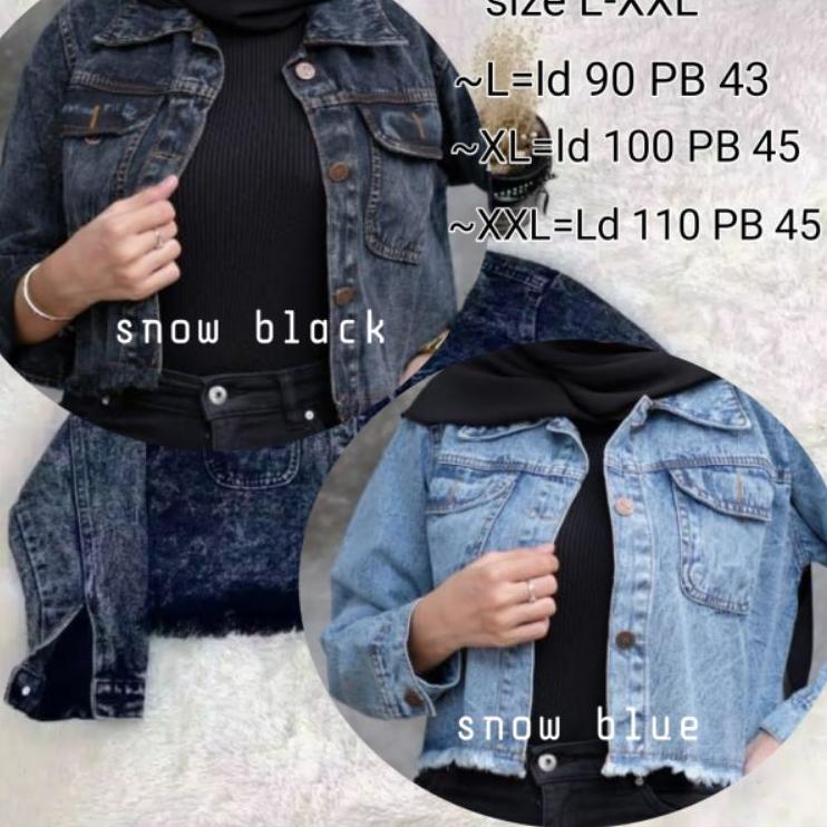 Model Baru.. Jaket Crop Jeans Levis Wanita Cewek CeweJumbo Big Size  Rawis Rumbai Snow Hitam Biru