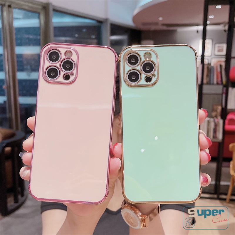 Soft Case Bahan Karet Electroplate Glitter Warna Polos Untuk iPhone X XS Max 11 12 13 Pro Max 7 8 Plus 6 6S SE 2020