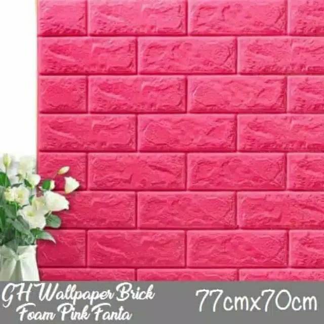 Wallpaper dinding modernt foam embos bata pink fanta  3D murah ukuran 70cm x 77 cm elegan minimalis