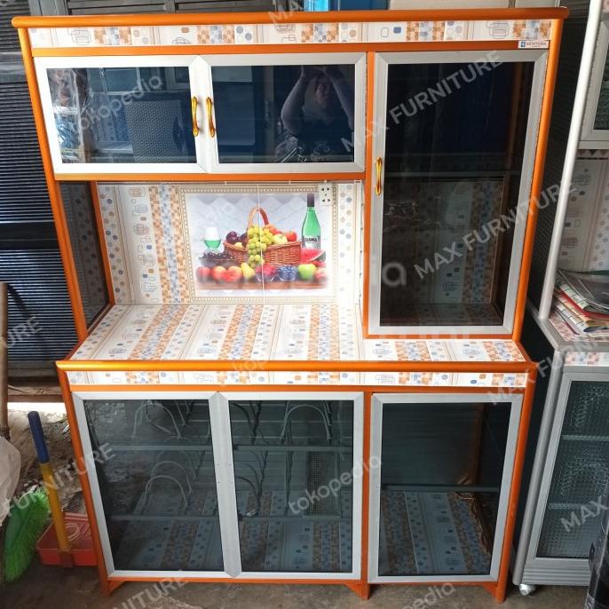 Lemari / Rak Piring 3 Pintu Aluminium Jumbo Kaca Riben