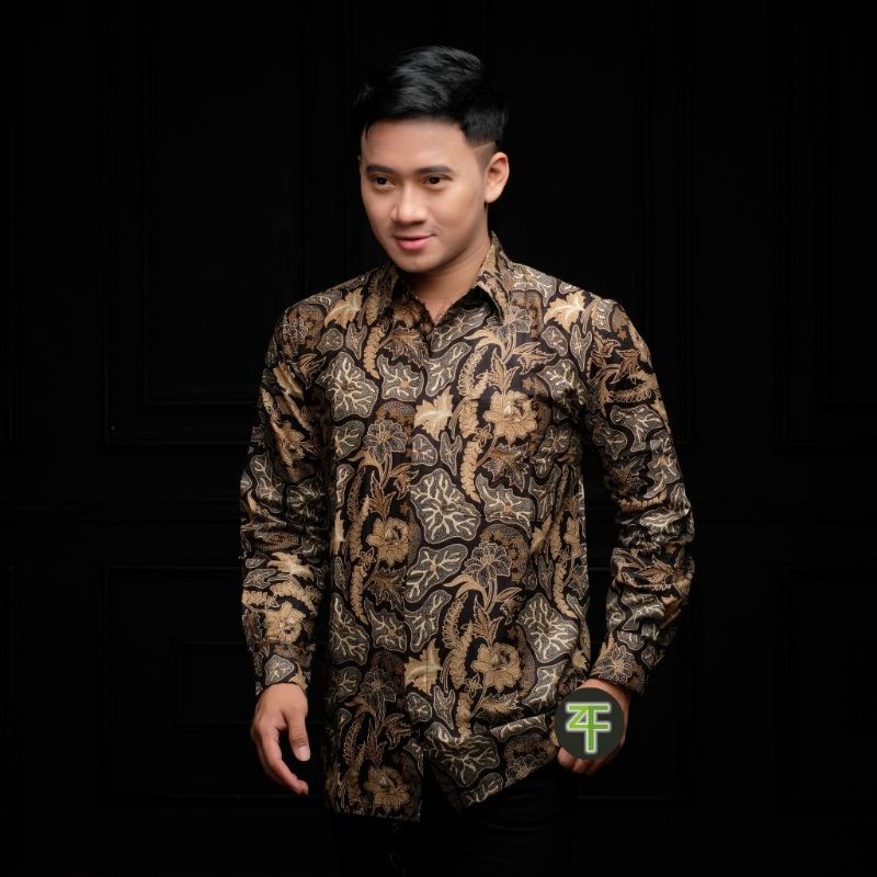 Batik Pria Lengan Panjang WIJOYO BATIK HRB026 motif KERATONAN Kode 002 Reguler Fit Seragam Kantor-Raja Afour