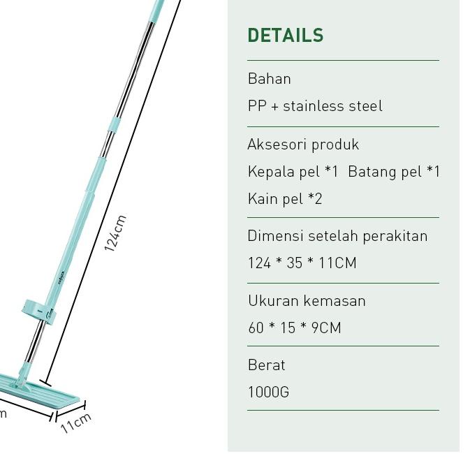 ♧ 【TOP SALE】COOGER Ultra Standing Mop Microfiber Alat Pel Lantai Warna Hijau Dapat Berdiri Microfibe