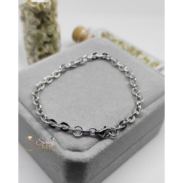 Gelang Perak Wanita Rantai Hollo Polos Silver 925 Asli Lapis Emas Putih