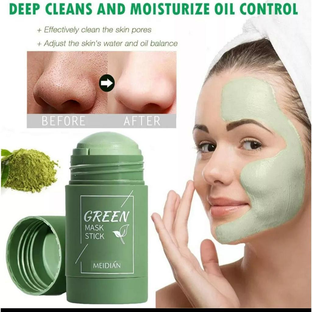 Green Mask Stick Meidian Masker Perawatan Wajah Pembersih Jerawat Pengangkat Komedo ori