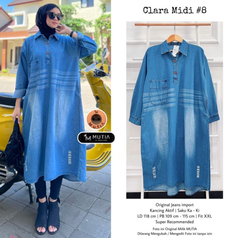 CLARA MIDI #8 BY MUTIA / MIDI JEANS WANITA MUSLIMAH / Dress pendek jeans blue premium