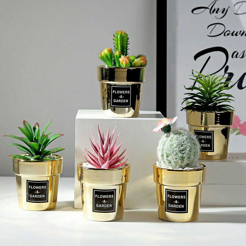 Pajangan Tanaman Plastik Gold Pot Keramik Hiasan Dinding Dekorasi Kamar Ruangan Pernak Pernik Rumah