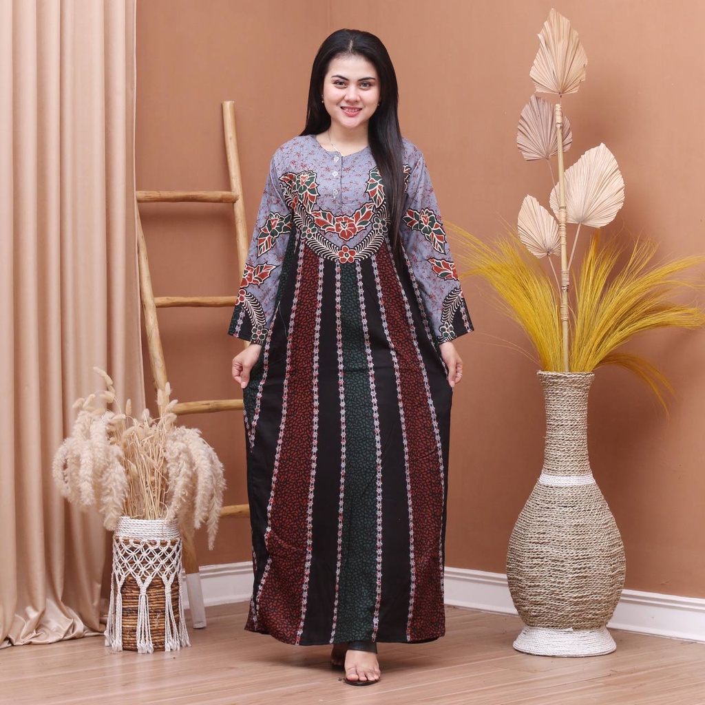Batik Prass - Daster Lengan Panjang Motif Syahrina - Busui Dada Kancing - Bahan Rayon Halus Ori Prass Official-3