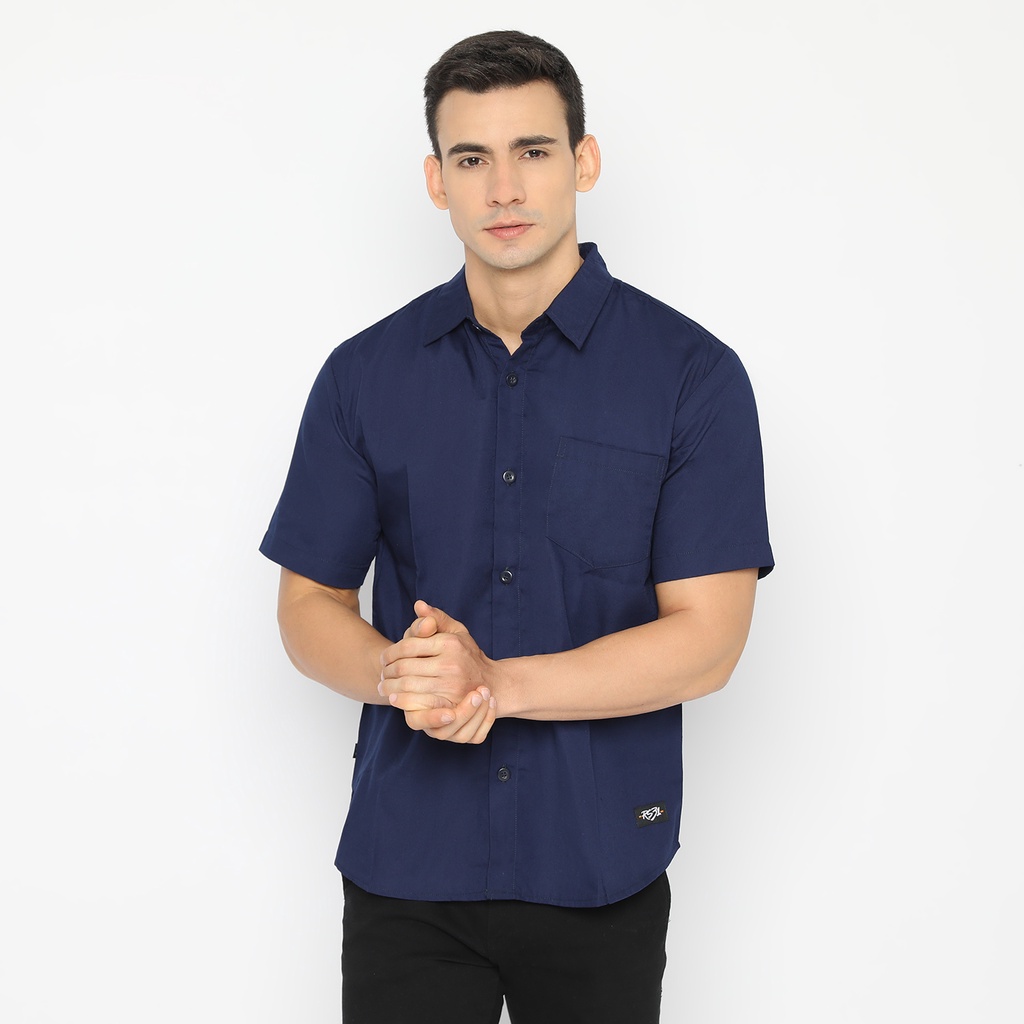 RS31 Baju Kemeja Atlanta Shirt Navi Cowok Jumbo - Kemeja Pria Polos Lengan Pendek Warna Biru Gelap, Baju Kerja, Kantor Ukuran Super Big Size/Jumbo Navy