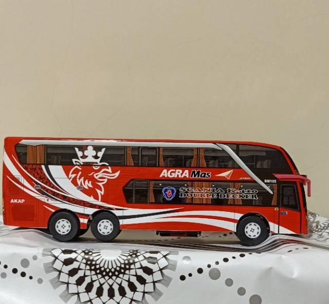 Miniatur Bus bis / mainan bus bis Agra mas double decker