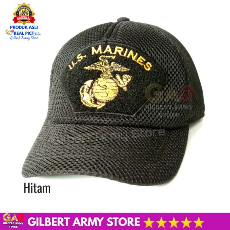 Topi Us Marines Marinir Jaring Hitam Logo Bordir Gilbert Army Store Keren Hat Distro