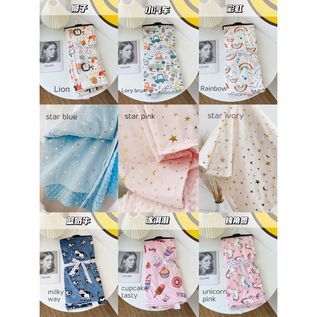 Selimut bayi double fleece minky dot printing