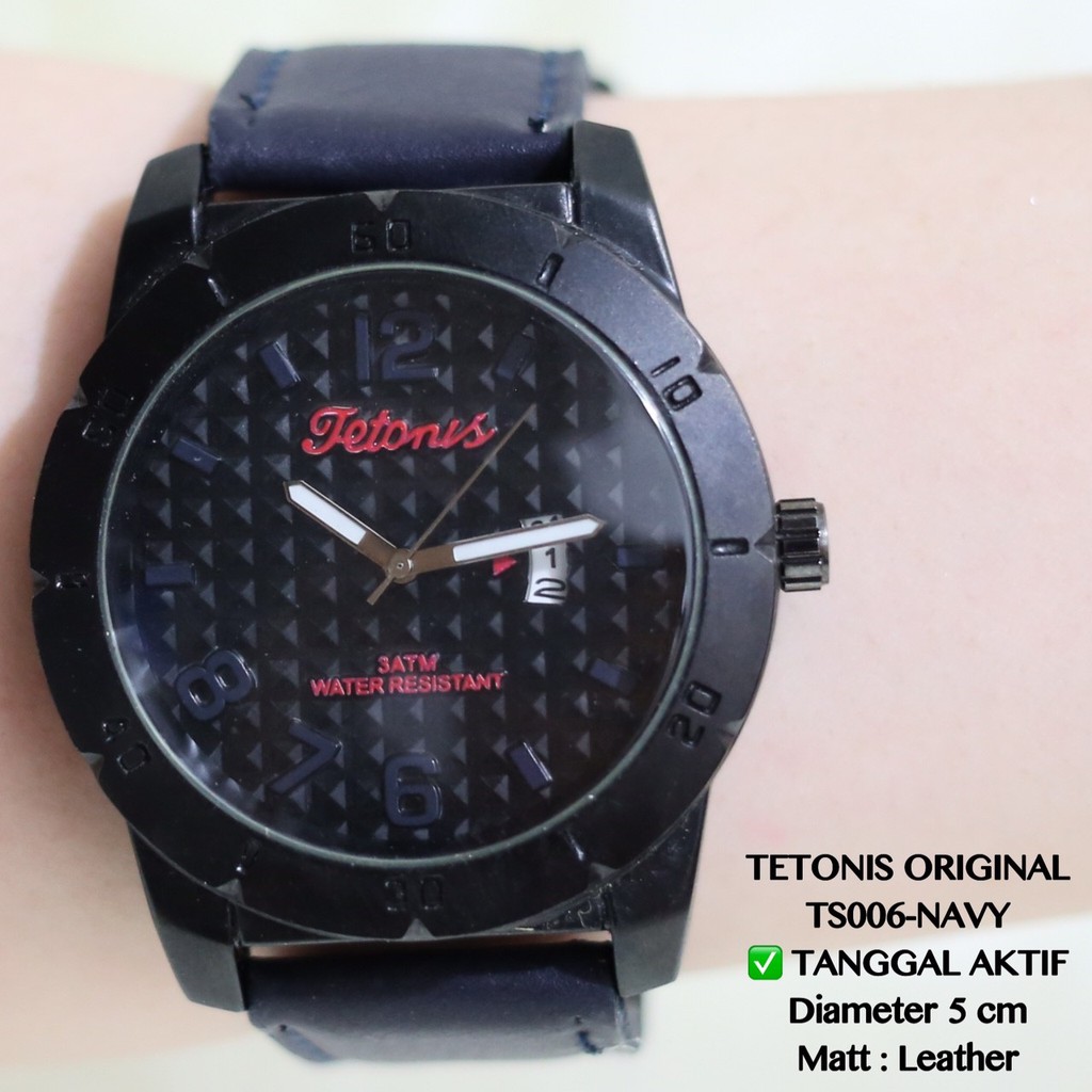 Jam tangan pria Original TETONIS tali kulit tanggal aktif leather laki cowok TS006