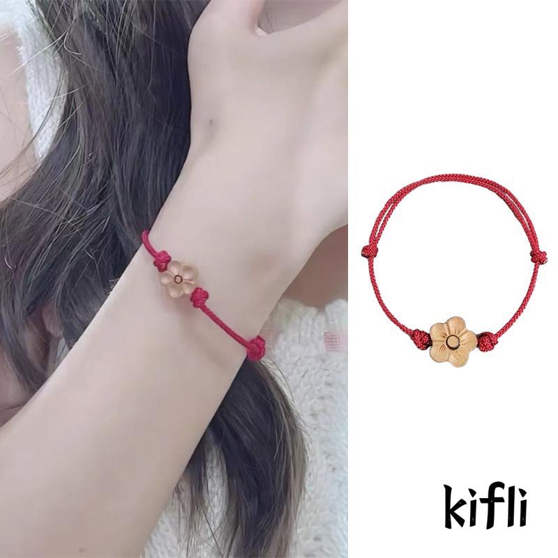 Gelang Tali Merah Tenunan Tangan Desain Ukiran Kayu Peach Plum Blossom Untuk Hadiah Pacar Perempuan