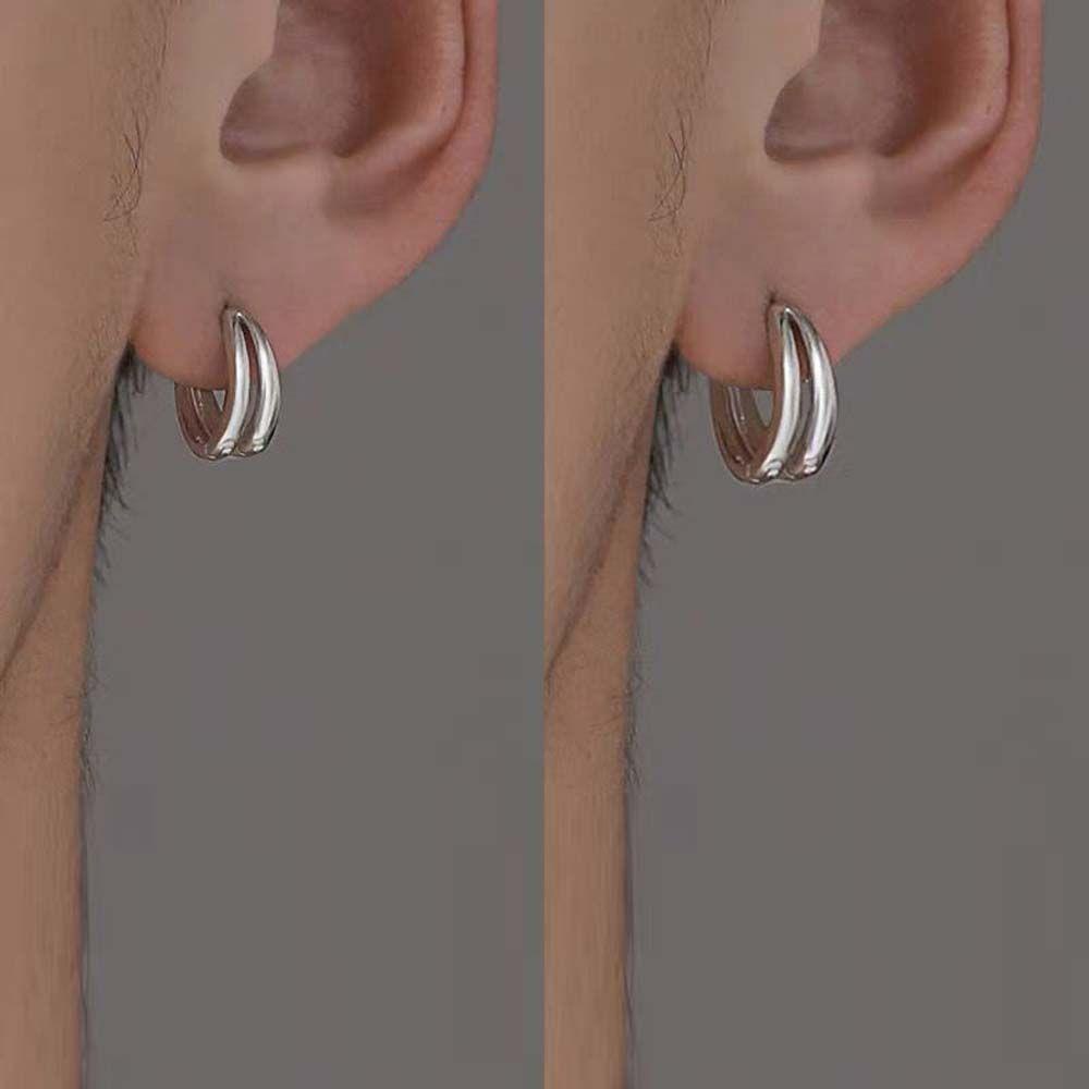 Mxbeauty Pria Hoop Earrings Rock Roll Simple Multi-layer Warna Perak Lingkaran Ganda Bulat Geometris Telinga Studs