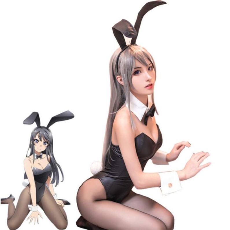 Sexy Bunny Girl Costume Bahan Kulit Latex Cosplay Kelinci Seksi Set