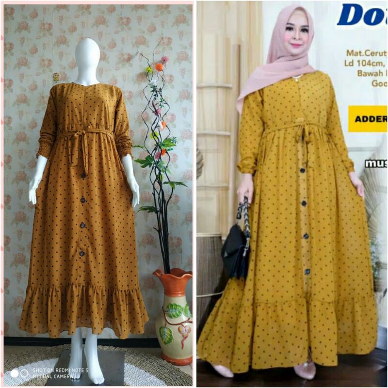 Gamis Ceruty Polkadot Kancing Andara Ainun Maxy Gamis Ceruty Polka Premium