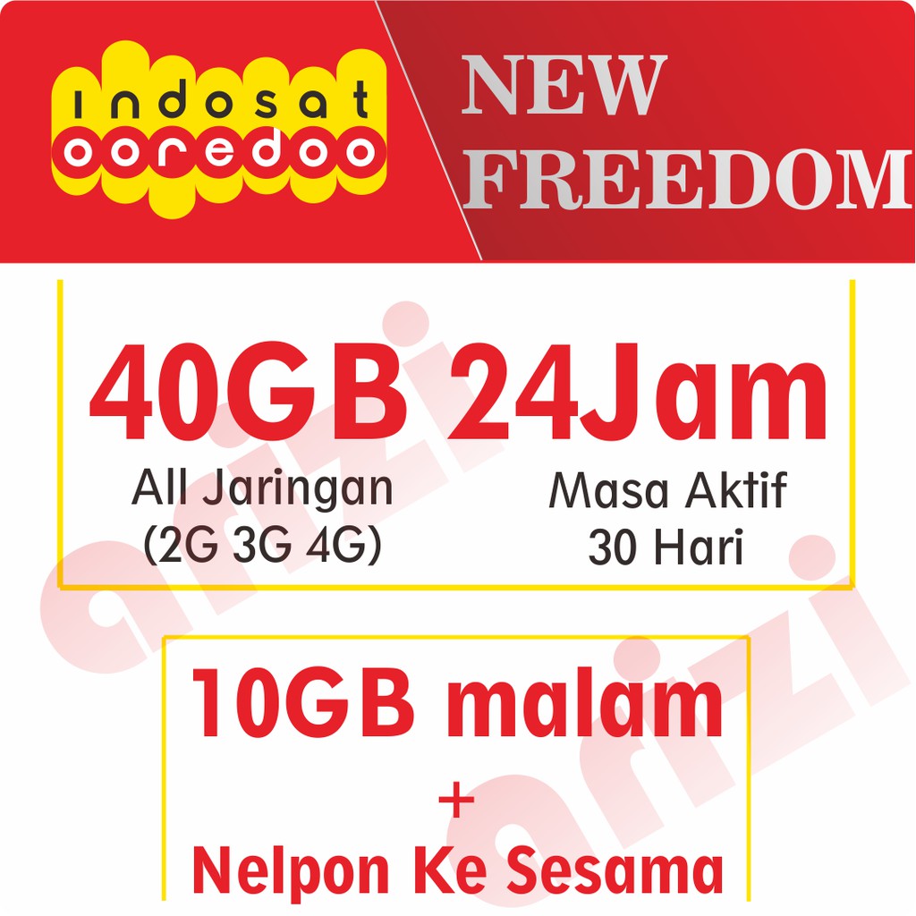 Indosat Ooredoo NEW FREEDOM 40GB / 30GB 24Jam 10GB malam nelpon sesama 30 Hari | Indosat Ooredoo