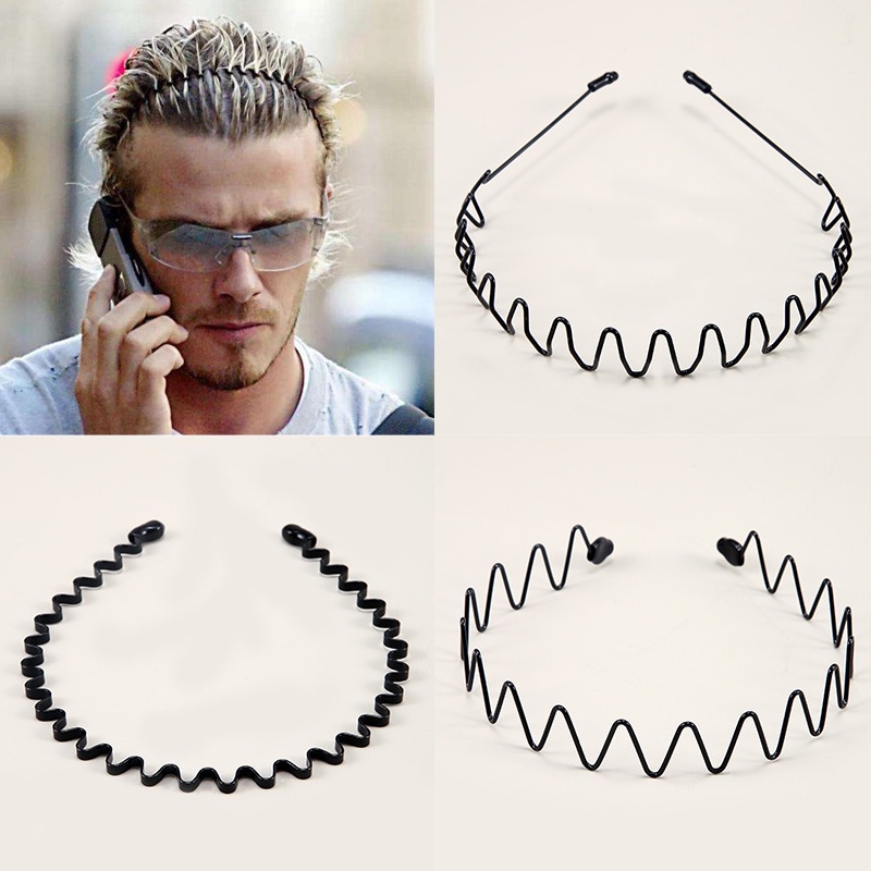 Men's And Women's Sports Wavy Metallic Elastic Black Hair Hoop/Anti-Slip Simple Fashion Style Headbands /Face Washing Makeup Sports Headwear/ Daily Hair Accessories