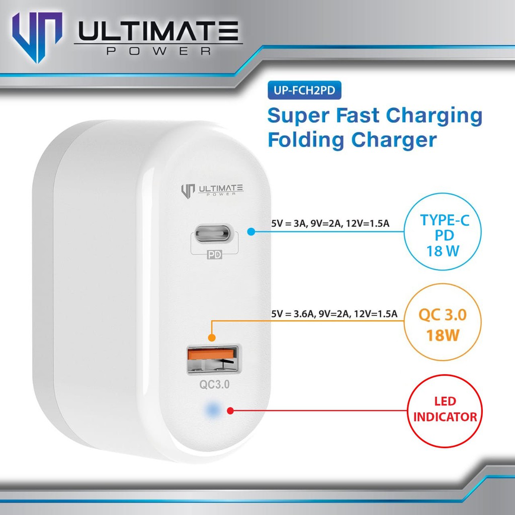 Charging Super Fast Ultimate Power Folding Charger PD + QC 3.0 Original 100%
