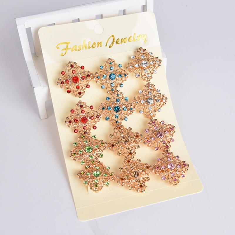 12pcs / set Bros Pin Bentuk Bunga Permen Aksen Zircon Gaya Korea Untuk Perhiasan