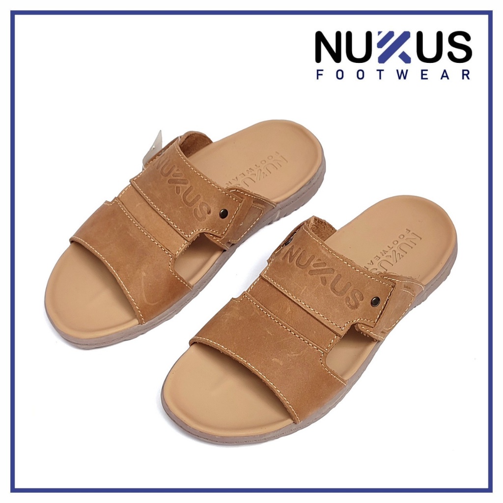 Nukus Sandal Pria Kulit Asli Selop Coklat Krem - NK 05