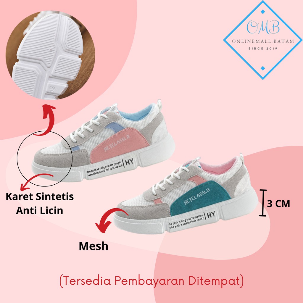 Sepatu Sneakers Kanvas Wanita Casual Import Sport Shoes korea Original Hijau Pink Onlinemall 757