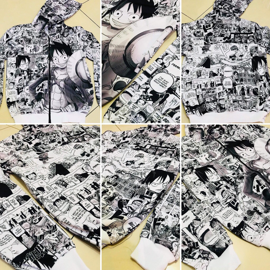 Jaket Anime Luffy Onepiece Fullprint Black and White Comics