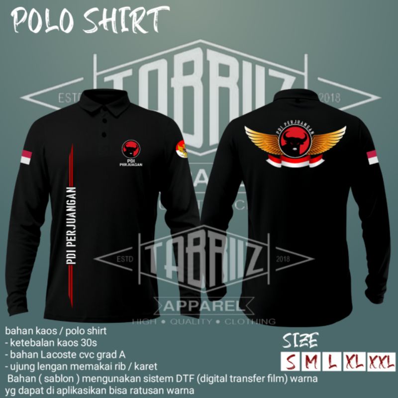 t-shirt kaos kerah PARTAI PDI PERJUANGAN/ BAJU PDI PERJUANGAN/ KAOS PDI PERJUANGAN lengan panjang