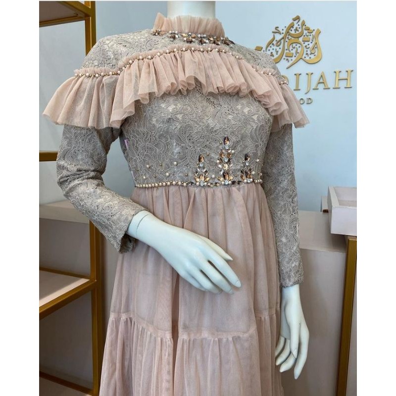 gaun pesta muslim/gamis brokat kombinasi/wedding dress