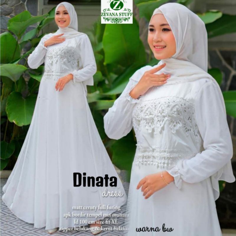 Gamis putih ceruty dan brukat full furing / dress putih lebaran