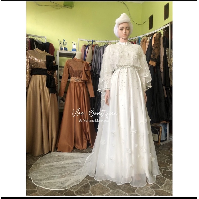 Gaun akad/Gaun walimah syari/Gaun Pengantin syari/Gamis walimah/Gamispengantin/Gaun pengantin murah
