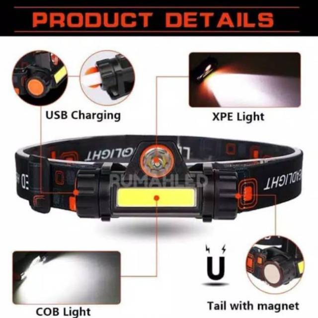 Senter kepala headlamp waterproof bisa di charger ulang headlamp water resistant