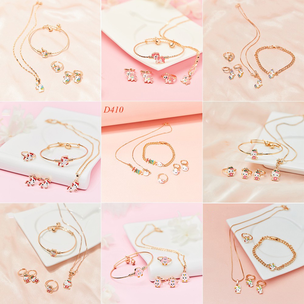 ✨D.G.C✨  ✅COD Set Perhiasan Titanium Anak Kalung Gelang Set Anting Dan Cincin Gelang Kalung Anting Set 4PCS