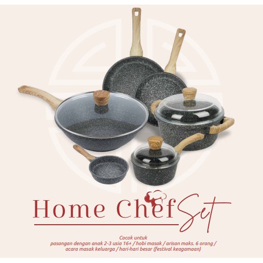 Granit Fry pan Set HomeChef Set Panci Granit Kuali Granit Sauce Pan Kuali Wok Induksi Gas German