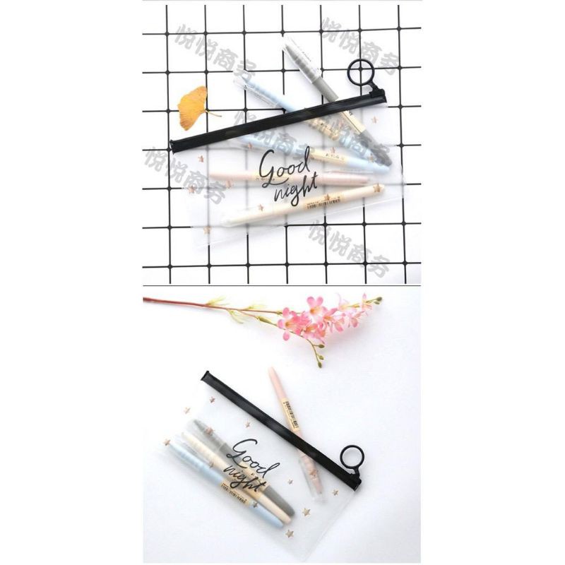 Tempat Pensil Zipper BagTransparan Motif Karakter Love Tempat Kosmetik Import