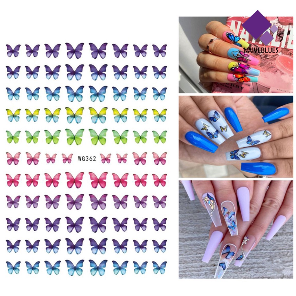 Naiveblue &gt; Stiker Kuku Motif Kupu-Kupu Tahan Air Untuk Nail Art