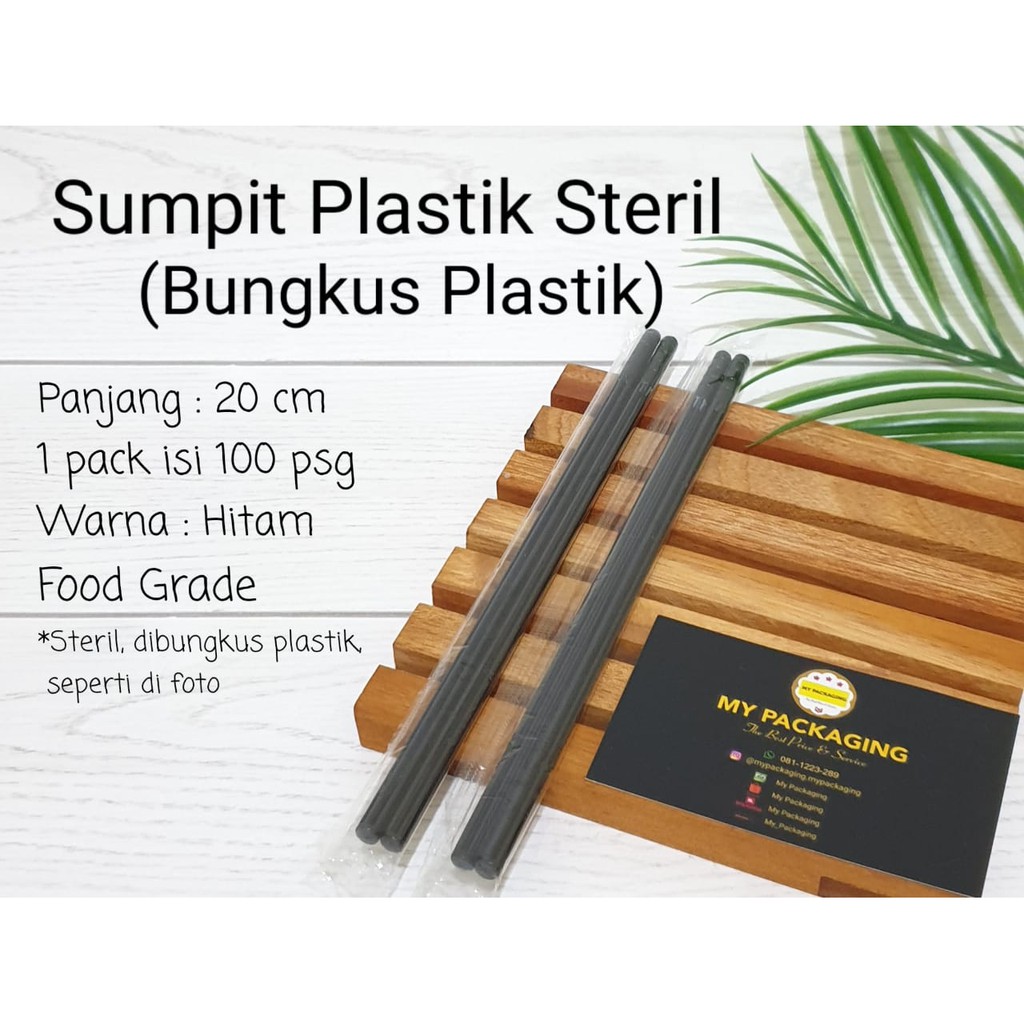 SUMPIT STERIL PLASTIK (100pasang) / Chopstick HITAM SEKALI PAKAI BUNGKUS PLASTIK dapat 100 set