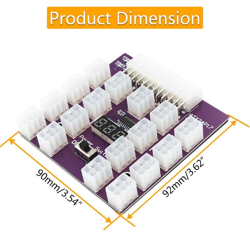 Btsg 24Pin to 17 ATX 6pin Server PSU Power Supply Breakout Board Adapter 2400W Max