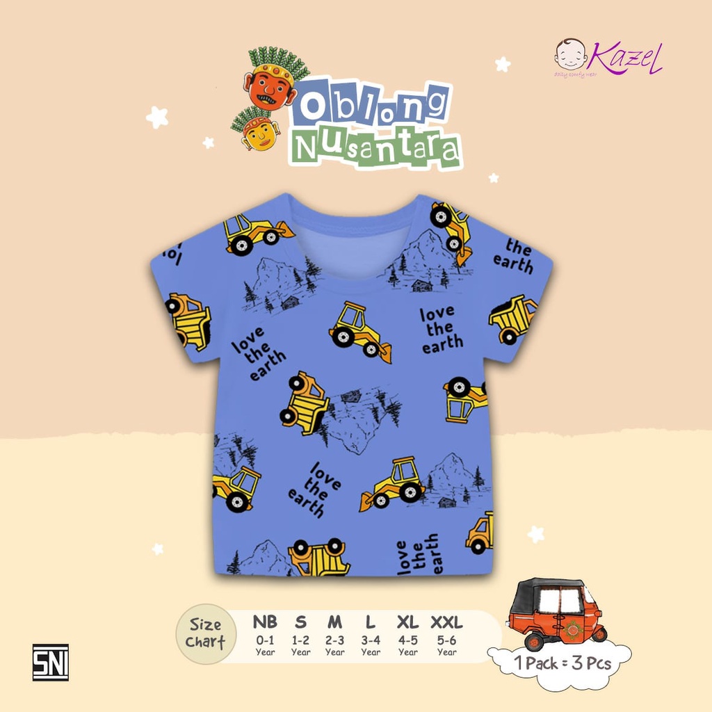 3pcs KAZEL OBLONG NUSANTARA / JURASSIC / SPACE TSHIRT ANAK ATASAN ANAK BAJU ANAK PAKAIAN ANAK 1-6 TH