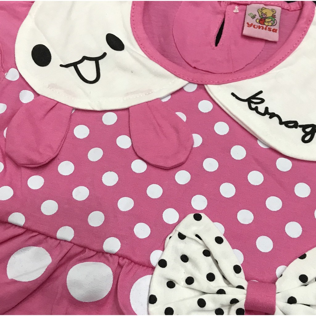 BAYIe - Setelan Baju Bayi/Anak Dress Perempuan motif POLKA 2 RABBIT YUNISA umur 1-2 tahun