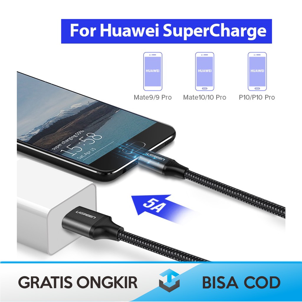 KABEL CHARGER TYPE C FAST CHARGING UGREEN 5A 1m - KABEL CASAN USB TYPE C FAST CHARGING ORIGINAL