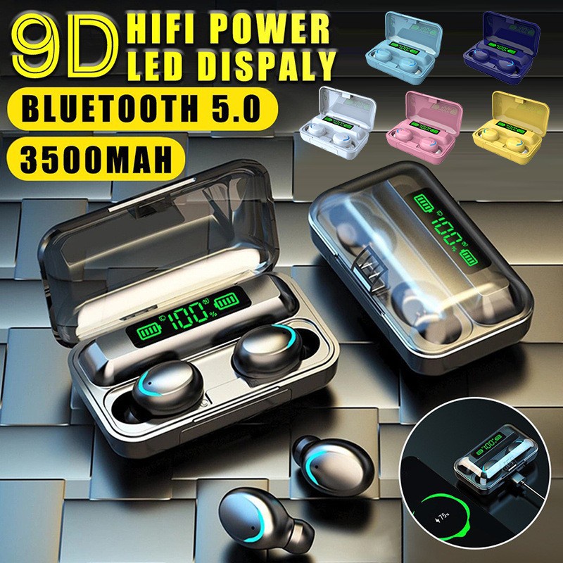 F9-5 Headset Bluetooth 2200mah Power Bank TWS with Mic 9D Bass Stereo Handset Water Proof Earbud 5.0 Wireless Earphone