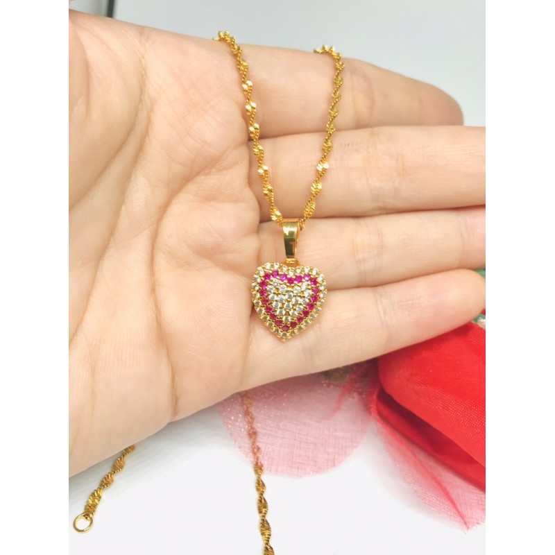 Kalung liontin love mata merah delima permata xuping